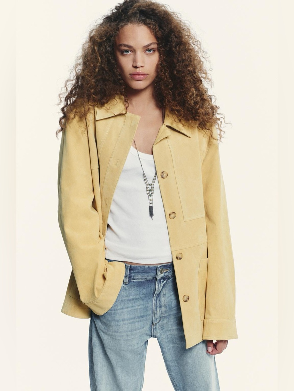 ZARA STUDIO 100% SUEDE LEATHER POCKET SHIRT JACKET - Loose fit. NWT XS